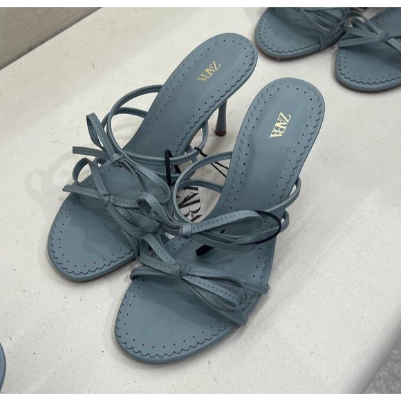 ZARA Strappy Bow Heels Light Blue NWT | Sizes 7.5 & 8 - Picture 13 of 16